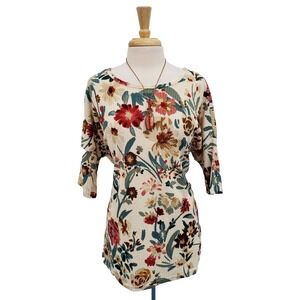 Lildy Womens 3/4 Sleeve Floral Print Waffle Knit Tunic Top Size‎ L-XL Multicolor